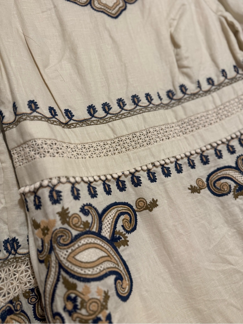 Zimmermann Cream Midi Dress with Navy Embroidered Detail Au size 2 - Picture 6 of 8